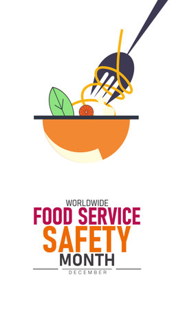 Worldwide Food Service Safety Month Poster Banner and Background Abstract Design Template Featuring Chef Hat Utensils and Shield Icon Illustration design for mobile responsiveのイラスト素材