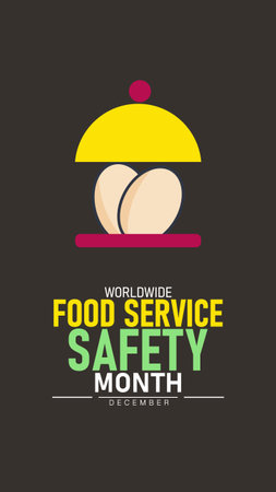 Worldwide Food Service Safety Month Poster Banner and Background Abstract Design Template Featuring Chef Hat Utensils and Shield Icon Illustration design for mobile responsiveのイラスト素材