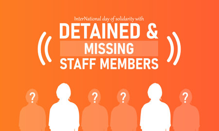 International Day Solidarity Detained Missing Staff, March 25 Vector, Handcuffs Bars UN Flag, Blue...