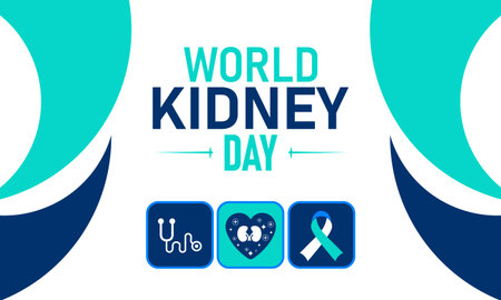 World Kidney Day, March 12 Vector, Kidney Beans Dialysis Filter, Blue Ribbon Awareness Poster, Flat...