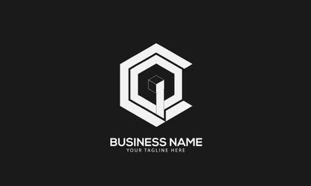 CQ or QC polygon Cubics abstract monogram vector logo templateのイラスト素材