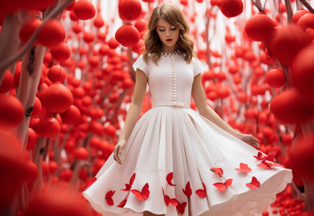 Woman in White Dress Amidst Red Ballsの素材