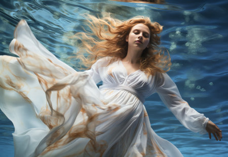 Woman in White Dress Floats in Waterの素材