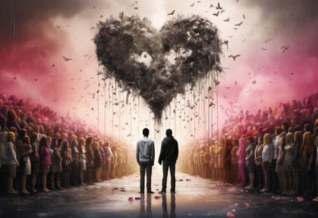 Two People Leading a Large Group in a Gatheringの素材