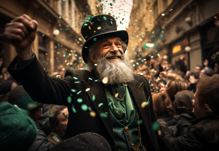 Bearded Man in Top Hat Surrounded by Confettiの素材