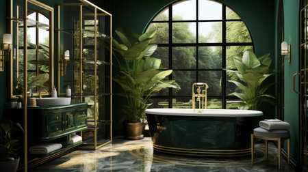 Bathroom With Green Walls and Large Windowの素材