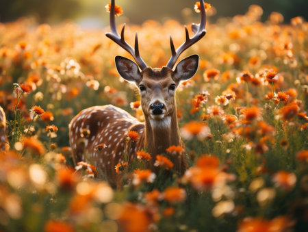 Deer in Flower Fieldの素材