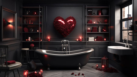 Modern Bathroom With Tub, Sink, and Heartの素材