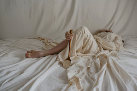 Person Laying on Bed With White Sheetsの素材