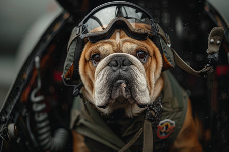 Bulldog Wearing Pilots Helmet and Gogglesの素材