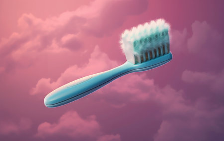 Floating Toothbrush With Clouds Backgroundの素材