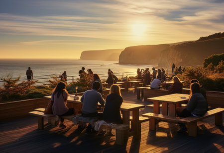 Group of People Sitting on Wooden Benchの素材