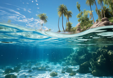 Underwater View of Tropical Island With Palm Treesの素材