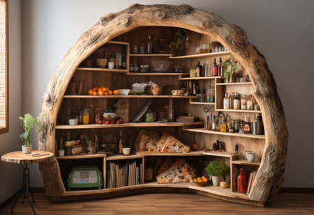 Assorted Items on a Wooden Shelfの素材