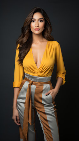 Woman Posing in Yellow Top and Grey Pantsの素材