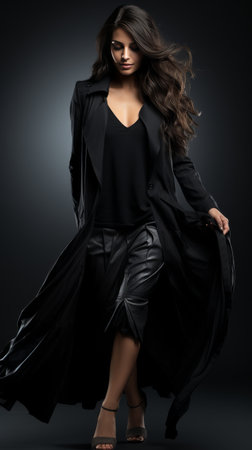 Woman in Black Coat and Leather Pantsの素材