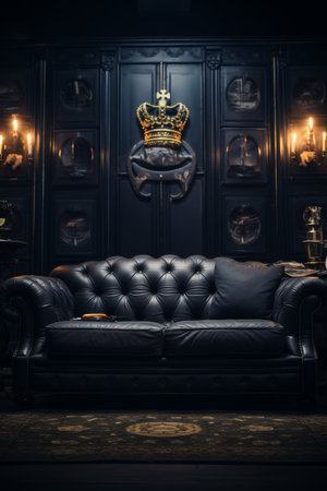 Black Leather Couch in Dark Roomの素材