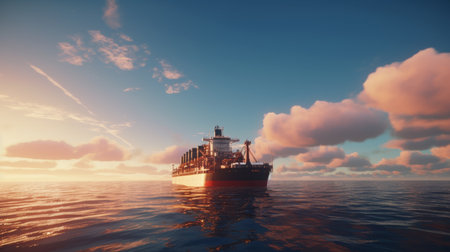 Large Boat Floating on Vast Body of Waterの素材