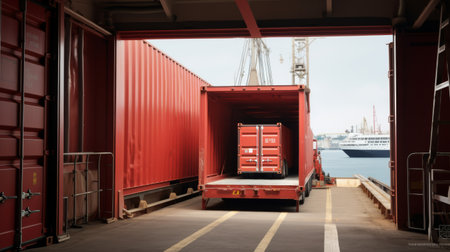 Large Red Container Being Loaded Onto Truckの素材