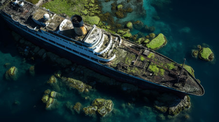 Aerial View of Cruise Ship in Waterの素材