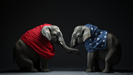Two Elephants Wearing Red, White and Blue Scarvesの素材