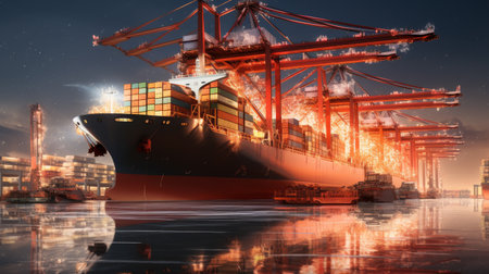 Massive Cargo Ship Laden With Containersの素材