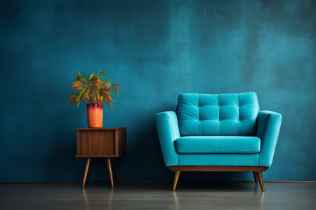 Blue Chair With Potted Plant on Small Tableの素材