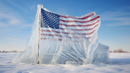 American Flag Wrapped in Iceの素材