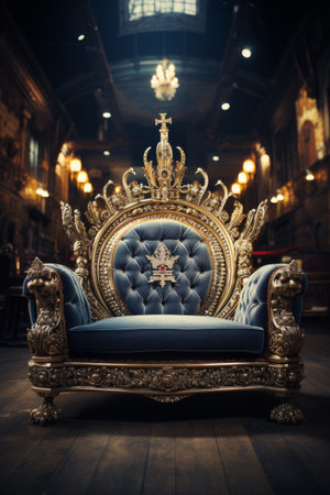 Blue and Gold Throne in Dark Roomの素材