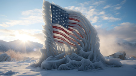 Ice American Flag on Mountainの素材