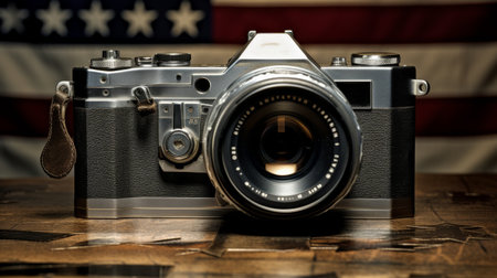 Camera on Wooden Tableの素材