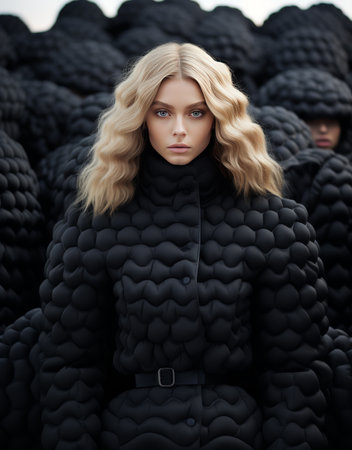 Woman Standing in Front of Large Group of Peopleの素材
