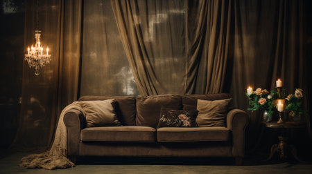 Spacious Living Room With Couch and Chandelierの素材