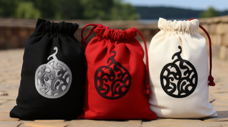 Three Bags With Different Designs on Stone Floorの素材