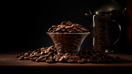 Bowl of Coffee Beans on Tableの素材
