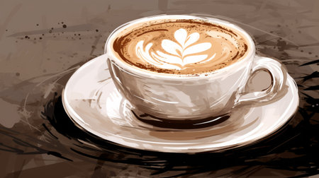 Drawing of a Cup of Coffee on a Saucerの素材