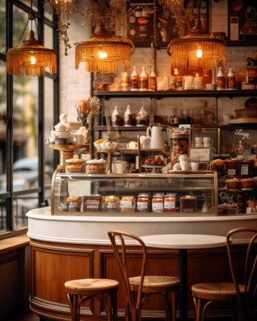 Bustling Coffee Shop Brimming With Appetizing Foodの素材