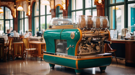 Green Coffee Machine in Restaurantの素材
