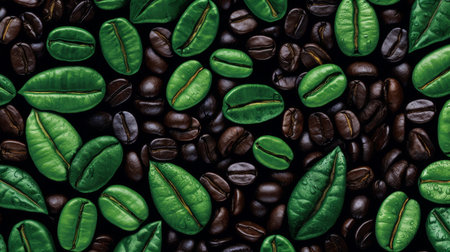 Close-Up of Coffee Beans and Leavesの素材