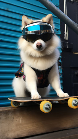 Dog With Goggles and Shirt on Skateboardの素材