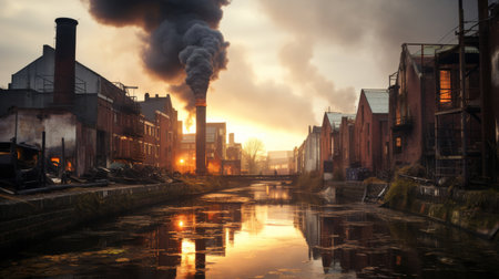 River Running Through City With Tall Buildingsの素材