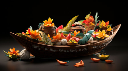 Wooden Boat Brimming With Fake Flowersの素材