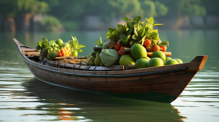 Assorted Fruits Filling a Boatの素材