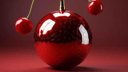 Red Apple With Two Cherries Hangingの素材