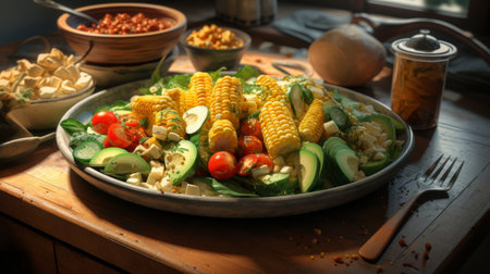 Plate of Corn on the Cob and Vegetablesの素材