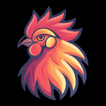 Colorful stylized rooster illustration with vibrant feathersの素材