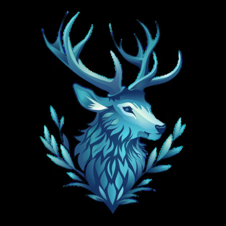 Majestic blue stag with intricate details and foliage designの素材