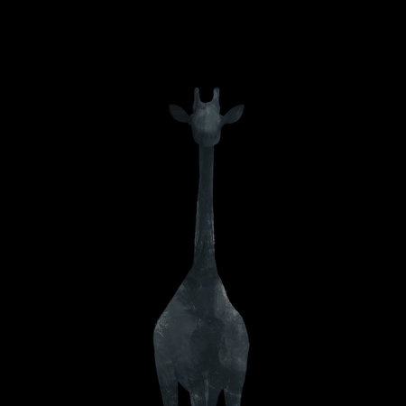 Giraffe silhouette standing against a black backgroundの素材
