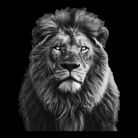 Majestic lion portrait with detailed mane and gazeの素材