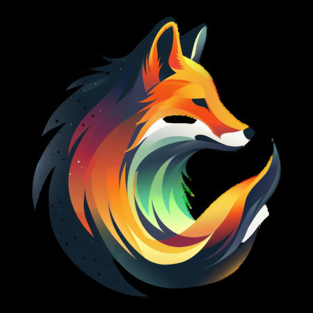 Colorful abstract fox portrait on a black backgroundの素材